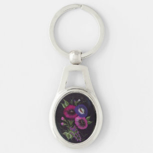 黒いkeychainの花柄 キーホルダー