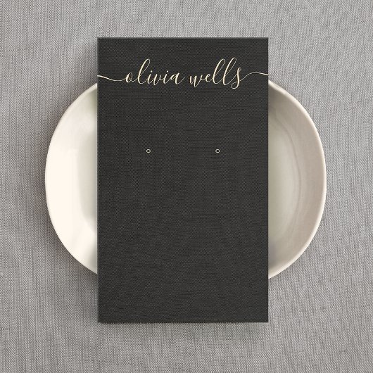 黒いLinenシグネチャースクリプトイヤリングディスプレイ 名刺