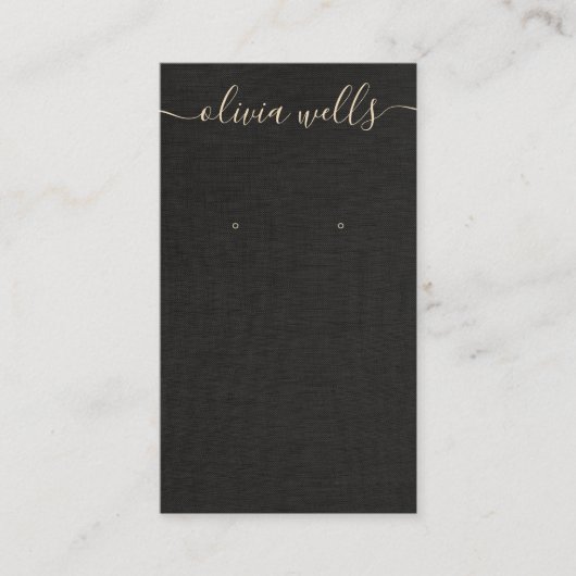 黒いLinenシグネチャースクリプトイヤリングディスプレイ 名刺 (正面)