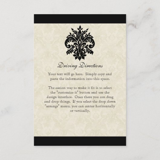 黒いnのクリーム色の(紋章の)フラ・ダ・リのダマスク織の結婚式 エンクロージャーカード (裏面)