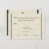 黒いnのクリーム色の(紋章の)フラ・ダ・リのダマスク織の結婚式 出欠カード (正面/裏面)