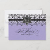 黒いnの白いレースの一見の銀バルミツワーRSVP 出欠カード (正面)