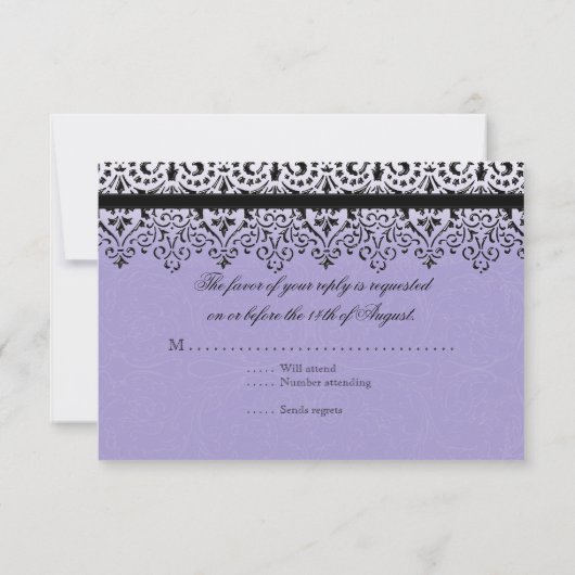 黒いnの白いレースの一見の銀バルミツワーRSVP 出欠カード (裏面)