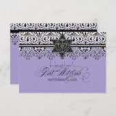 黒いnの白いレースの一見の銀バルミツワーRSVP 出欠カード (正面/裏面)