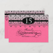 黒いnの白いレースの一見の銀第15キンセアニェラ 出欠カード (正面/裏面)