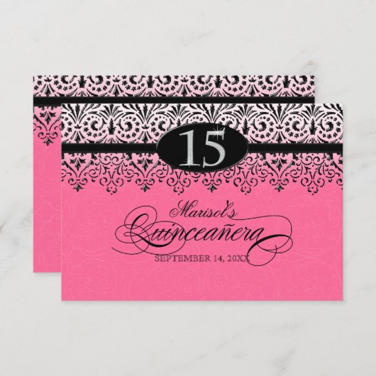 黒いnの白いレースの一見の銀第15キンセアニェラ 出欠カード (正面/裏面)