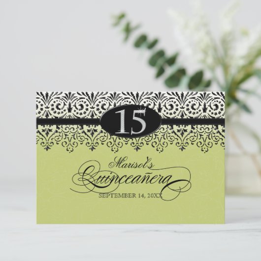 黒いnの白いレースの一見の銀第15キンセアニェラ 招待状 (スタンド正面)