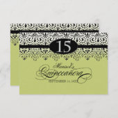 黒いnの白いレースの一見の銀第15キンセアニェラ 招待状 (正面/裏面)