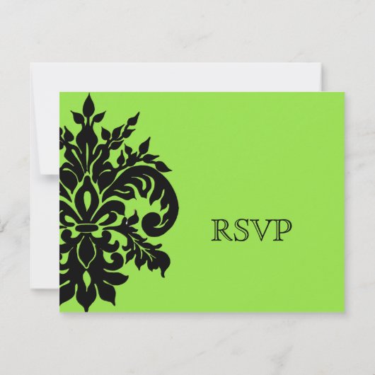 黒いnの白い(紋章の)フラ・ダ・リのダマスク織の結婚式 出欠カード (裏面)