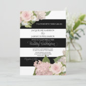 黒いn白くストライプのなwのピンクのアジサイの結婚 招待状 (スタンド正面)