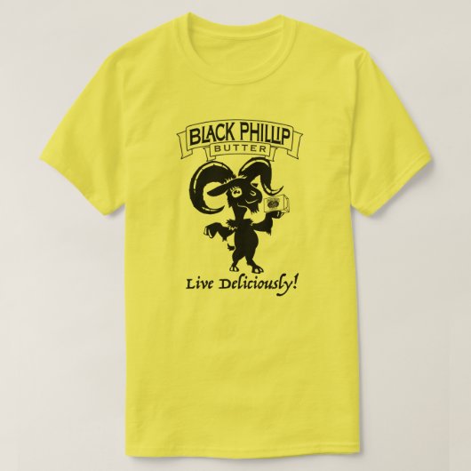 黒いPhillipのバターヤギのTシャツ-黄色 Tシャツ (デザイン正面)