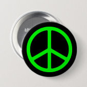 黒いPinbackの若草色のピースサイン 缶バッジ (正面&裏面)