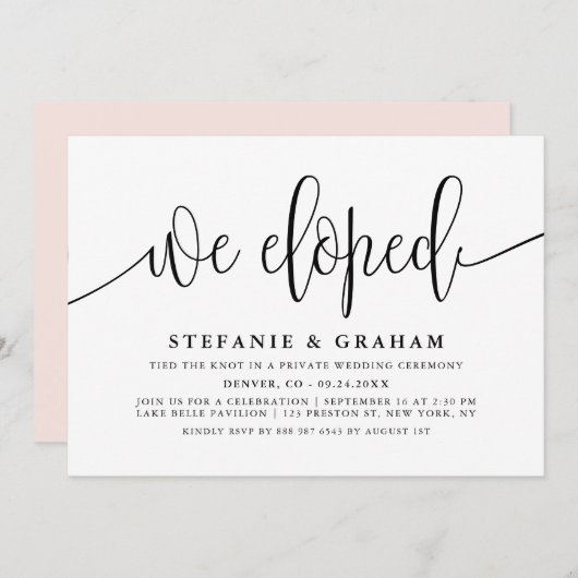 黒いPrettyなカリグラフィー結婚式の秘密結婚 招待状 (正面/裏面)