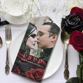 黒いQRコードフォトの暗赤色ゴシックバラフローラ オールインワン招待状