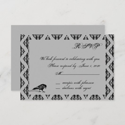 黒いRavenゴシック様式のフレーム応答カード 招待状 (正面/裏面)