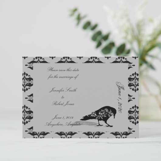 黒いRavenゴシック様式のフレーム結婚式の日付を保存 セーブザデート (スタンド正面)