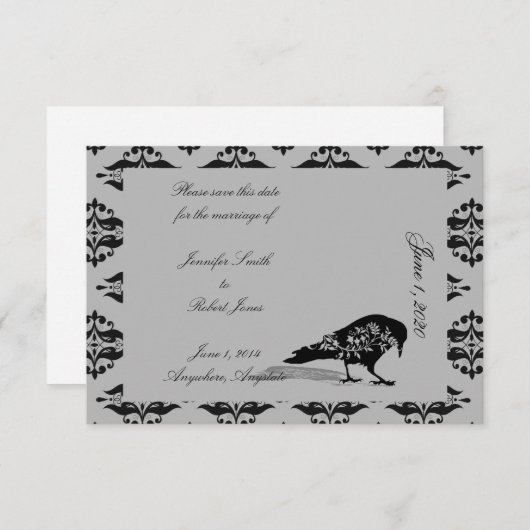 黒いRavenゴシック様式のフレーム結婚式の日付を保存 セーブザデート (正面/裏面)