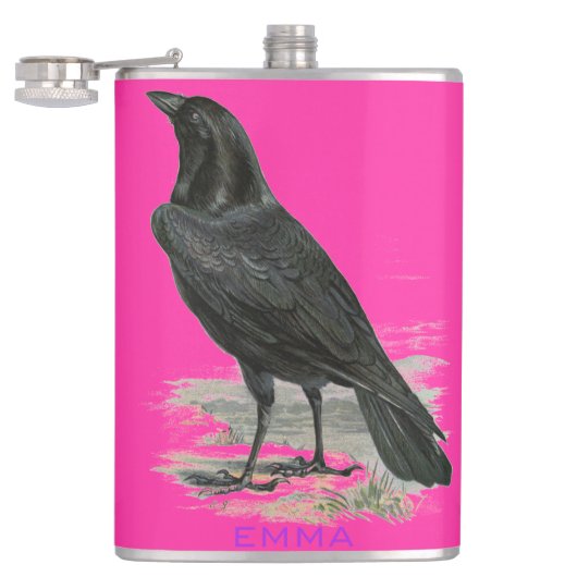 黒いRavenパーソナライズピンクネームフラスコ フラスク (オープン)