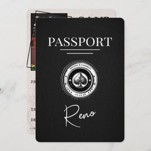 黒いReno Passport日付の保存 セーブザデート (正面/裏面)