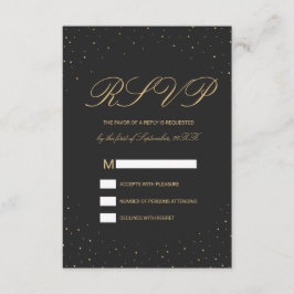 黒いRSVPで斑点をつけられるモダンでシックな金ゴールド 出欠カード