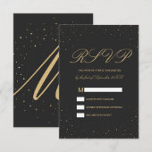 黒いRSVPで斑点をつけられるモダンでシックな金ゴールド 出欠カード (正面/裏面)