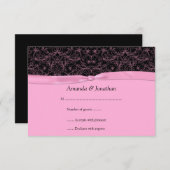 黒いRSVPの3.5x5ピンクスクロール及びリボン 出欠カード (正面/裏面)