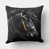 黒いStallion金ゴールドと白の黒いヒント クッション (裏面)