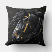 黒いStallion金ゴールドと白の黒いヒント クッション (正面)
