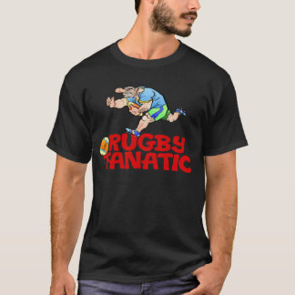 黒いTシャツのラグビープレーヤーの漫画 Tシャツ