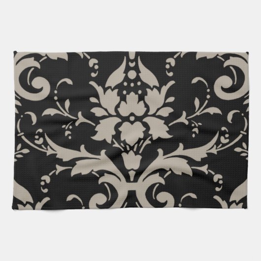 黒いToweのエレガントなヴィンテージのモダンな銀製のダマスク織 キッチンタオル (横)