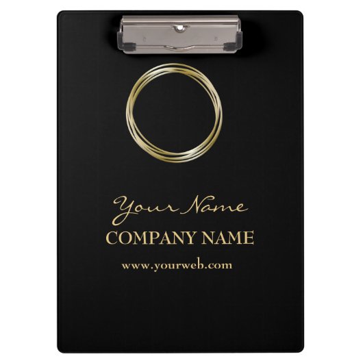 黒いWの金リングの最小主義の黒い金ゴールドのロゴ クリップボード (正面)