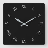 黒いwccnt上の白いスクリプトのローマ数字 スクエア壁時計 (正面)