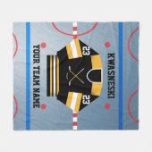 黒いWh|金ゴールドアイスホッケーリンク|プレーヤージャージー フリースブランケット (正面(横))