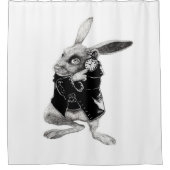 黒うさぎの時計 シャワーカーテン (正面)