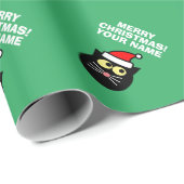 黒おもしろいいサンタパーソナライズされたネコ ラッピングペーパー (ロールコーナー)