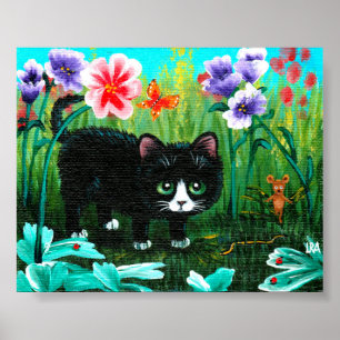黒おもしろいいタキシード猫マウスアート制作 ポスター