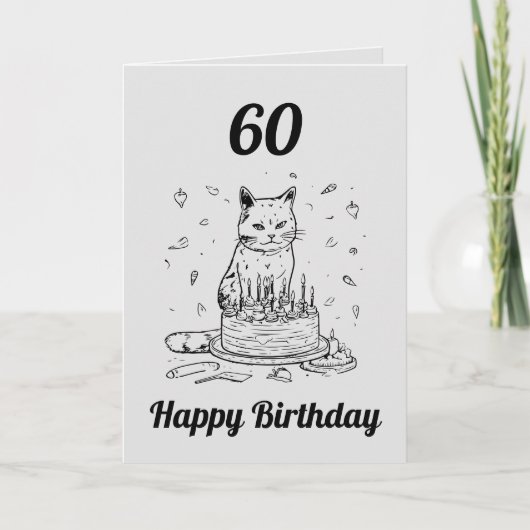 黒おもしろいとグレーの猫の夫60誕生日 カード (正面)