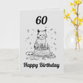 黒おもしろいとグレーの猫の夫60誕生日 カード (黄色い花)