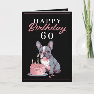 黒おもしろいとピンクのブルドッグ夫誕生日 カード