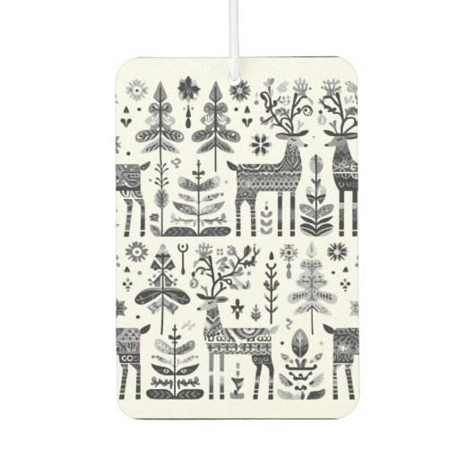 黒おもしろいと白のトナカイ模様 カーエアーフレッシュナー (正面)