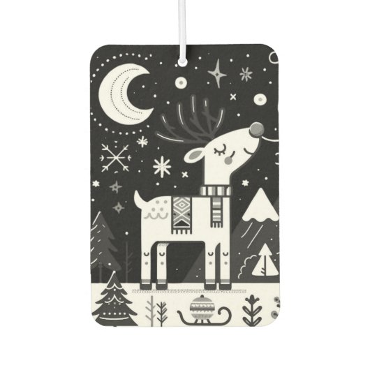 黒おもしろいと白のトナカイ模様 カーエアーフレッシュナー (正面)