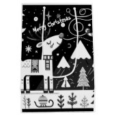 黒おもしろいと白のトナカイ模様 ミディアムペーパーバッグ (裏面)