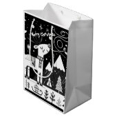 黒おもしろいと白のトナカイ模様 ミディアムペーパーバッグ (裏面アングル)