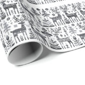 黒おもしろいと白のトナカイ模様 ラッピングペーパー (ロールコーナー)