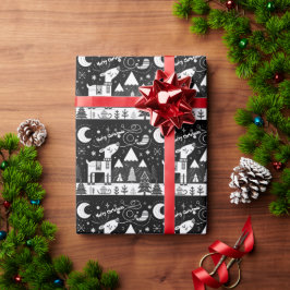 黒おもしろいと白のトナカイ模様 ラッピングペーパー