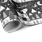黒おもしろいと白のトナカイ模様 ラッピングペーパー (ロールコーナー)