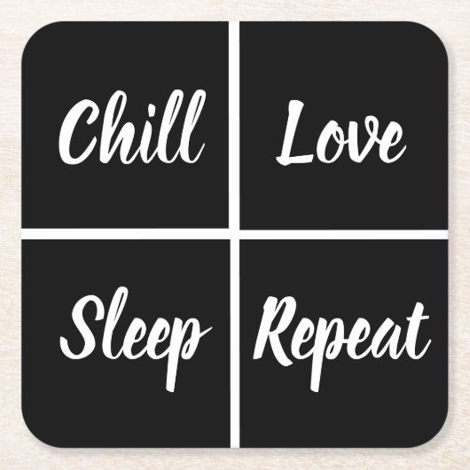 黒おもしろいと白の四角形と単語 スクエアペーパーコースター (正面)