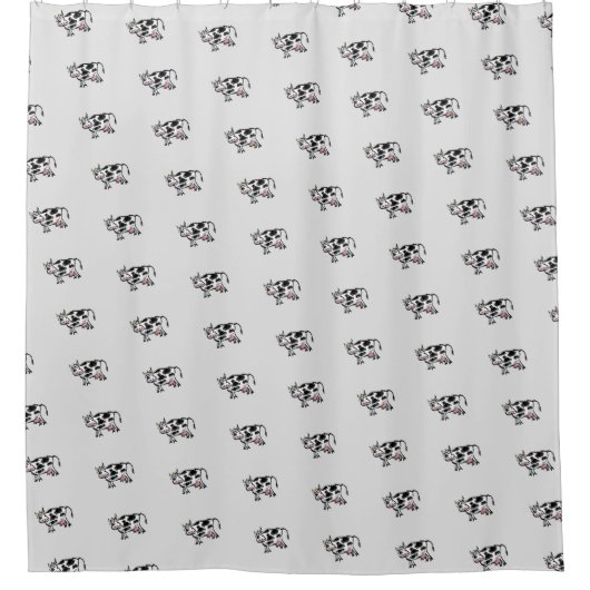 黒おもしろいと白の牛の漫画 シャワーカーテン (正面)