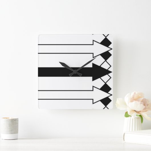 黒おもしろいと白の矢印のストライプ スクエア壁時計 (ホーム)