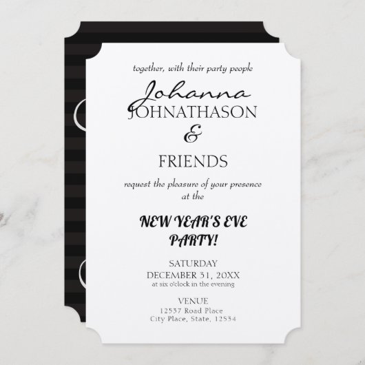 黒おもしろいカスタム大晦日 招待状 (正面/裏面)